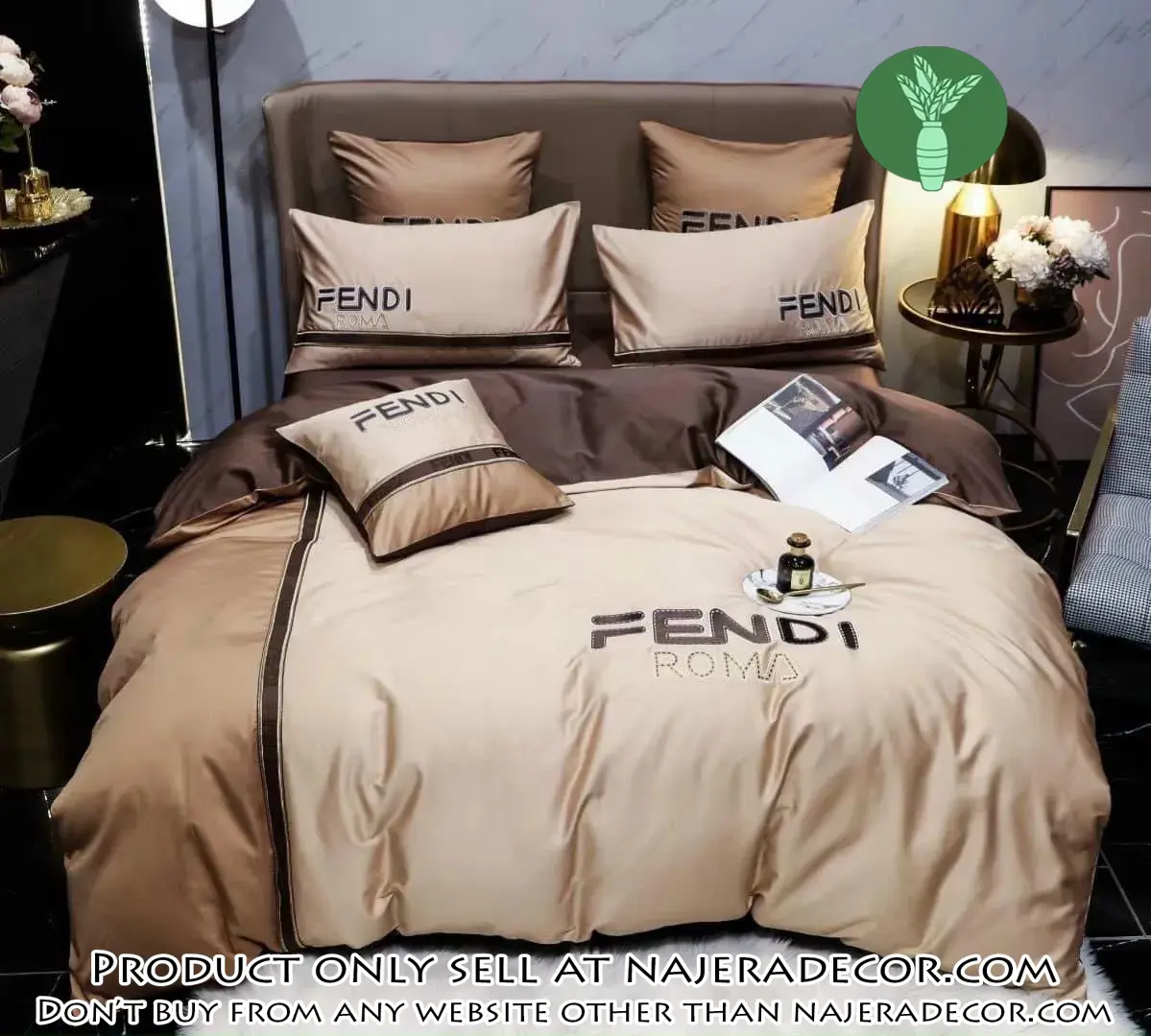 Fendi roma brown premium luxury brand bedding set duvet cover home decor special gift njr1935845